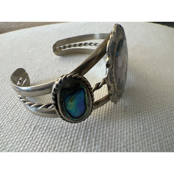 Vintage Alpaca Silver Abalone Cuff Bracelet - Picture 5 of 5